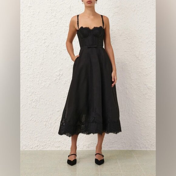 Zimmermann Dresses & Skirts - Zimmermann Hypnotic Picnic belted lace-trimmed linen and silk-blend midi dress